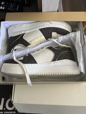Michael Kors White and Brown Lexi Low-Top Sneakers